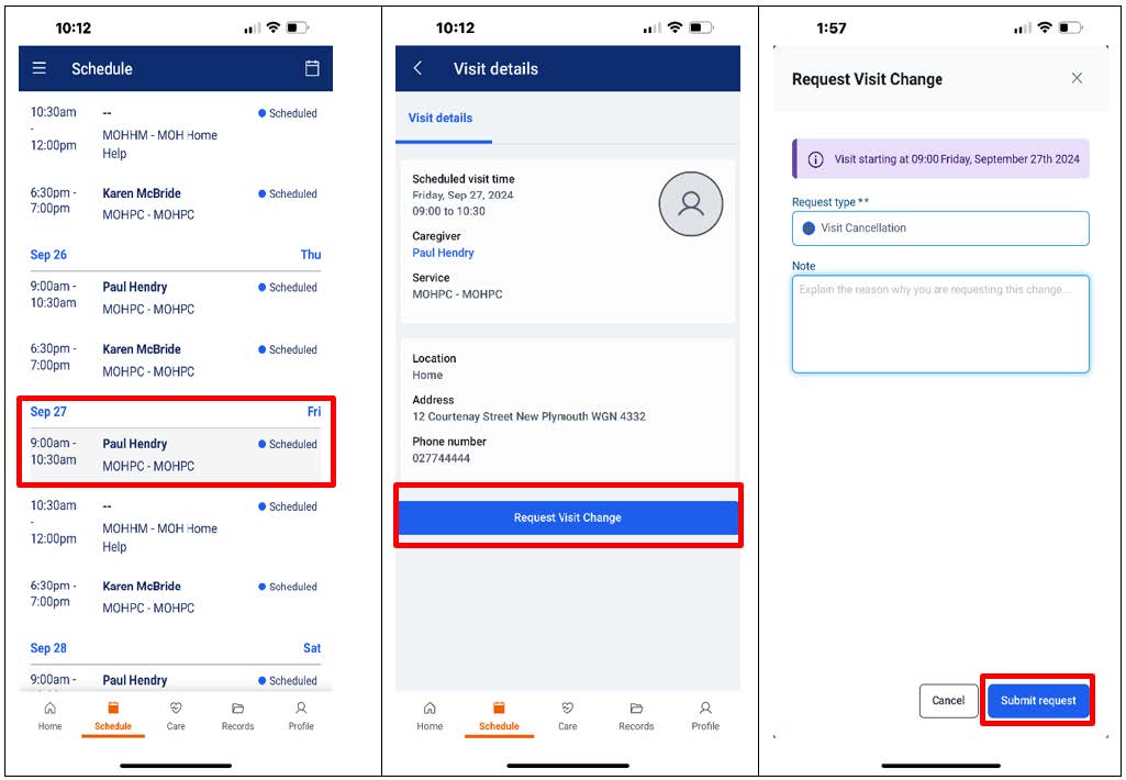 How to cancel a visit on a smartphone