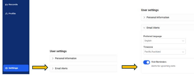 Desktop view how to switch off email alerts