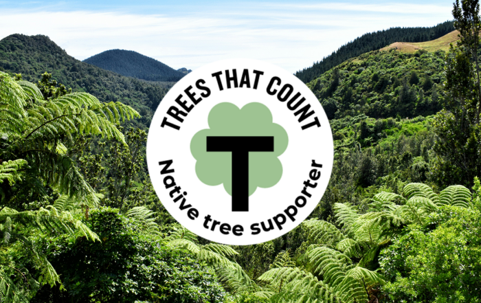 Image of native new zealand trees with logo of trees that count an organisation dedicated to native tree planting